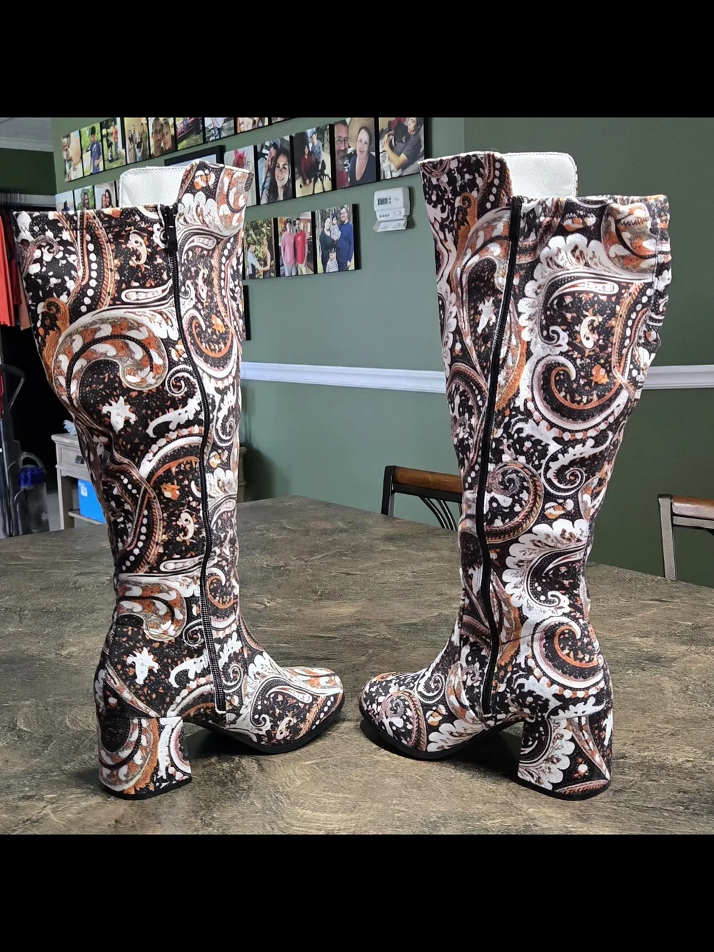 Women's Paisley Pattern Knee-High Heeled Boots #1274 - Picture 6 of 8